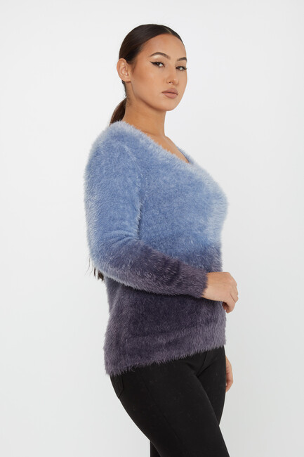 Women's Angora Sweater Color Transitional Crew Neck Blue - 31013 | KAZEE - Thumbnail