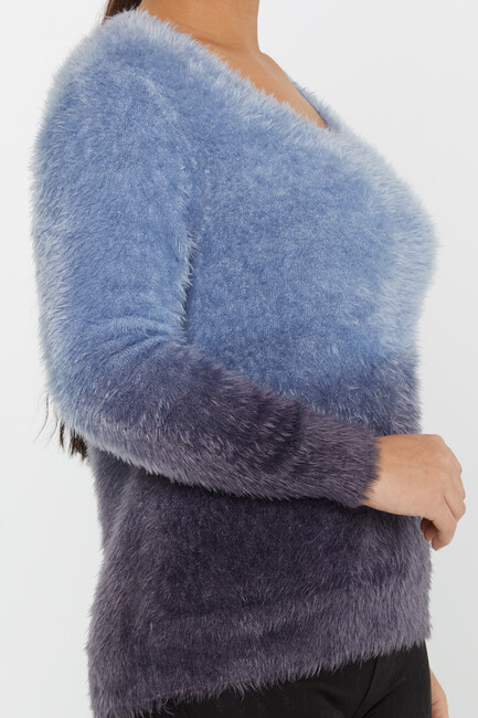 Women's Angora Sweater Color Transitional Crew Neck Blue - 31013 | KAZEE - Thumbnail