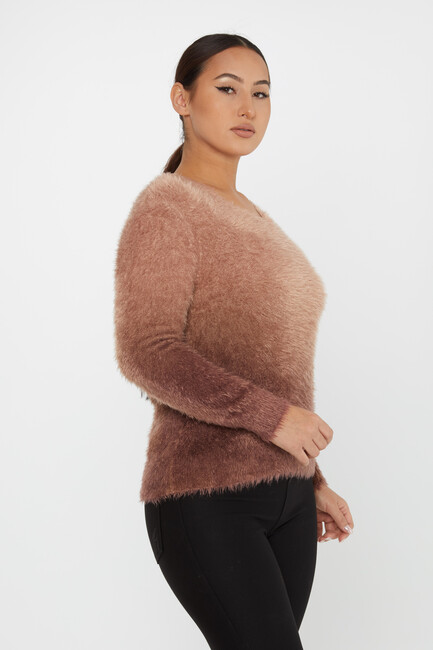 Women's Angora Sweater Color Transitional Crew Neck Brown - 31013 | KAZEE - Thumbnail