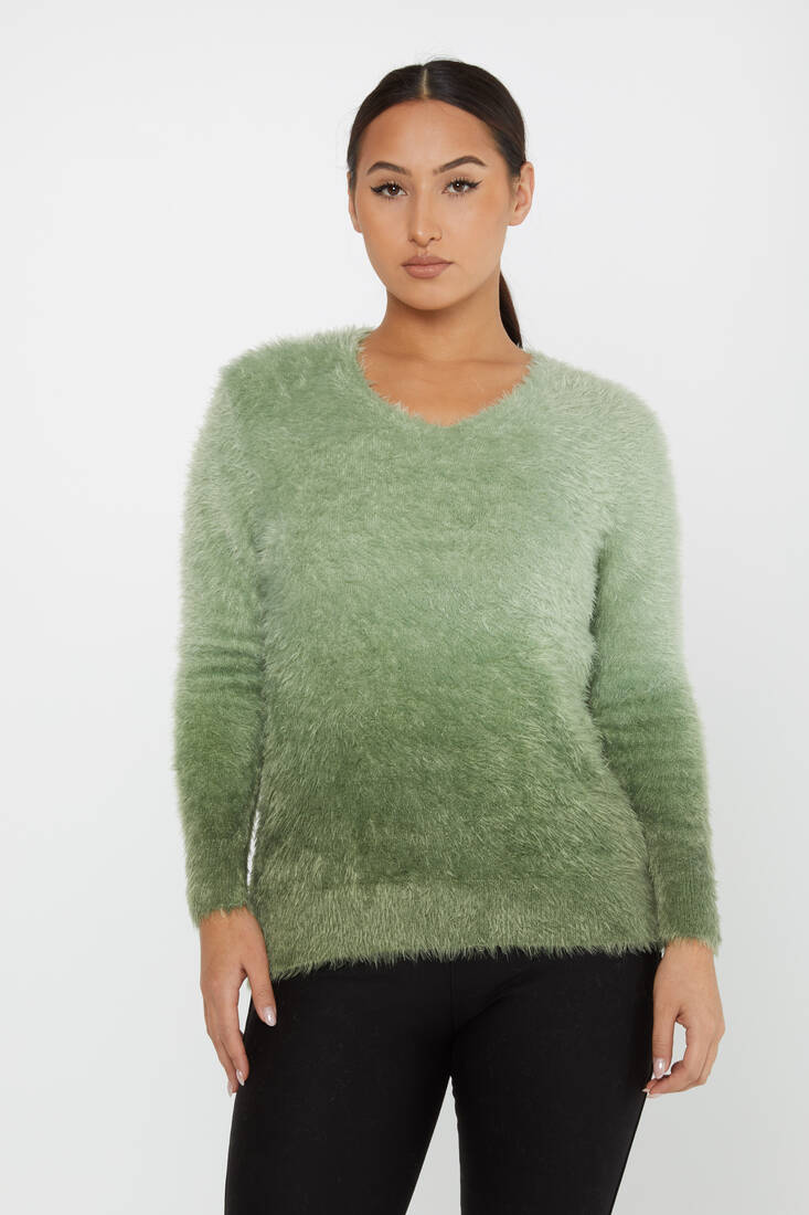 Women's Angora Sweater Color Transitional Crew Neck Khaki - 31013 | KAZEE