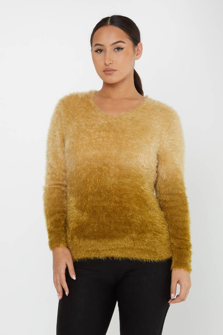 Women's Angora Sweater Color Transitional Crew Neck Saffron - 31013 | KAZEE