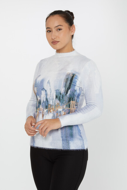 Women's Angora Sweater Digital Printed Light Blue - 50008| KAZEE - Thumbnail