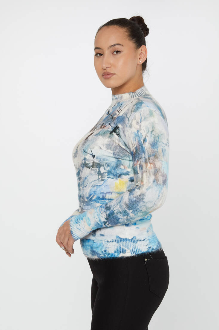 Women's Angora Sweater Digital Printed Light Blue - 50017| KAZEE