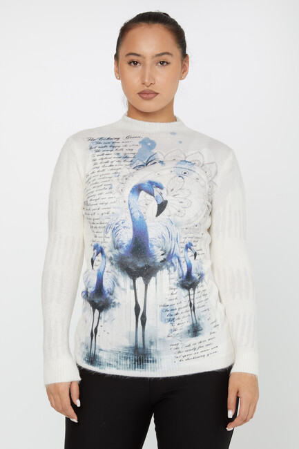 Women's Angora Sweater Flamingo Pattern Digital Printed Blue - 50003 | KAZEE - Thumbnail