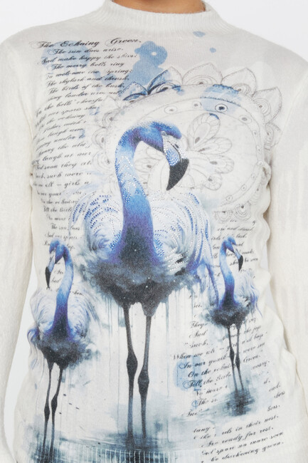 Women's Angora Sweater Flamingo Pattern Digital Printed Blue - 50003 | KAZEE - Thumbnail