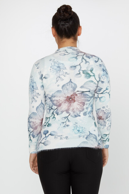 Women's Angora Sweater Floral Detail Digital Printed Ecru - 50010 | KAZEE - Thumbnail