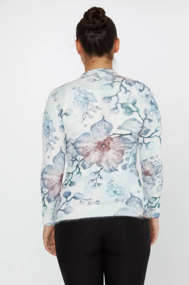 Women's Angora Sweater Floral Detail Digital Printed Ecru - 50010 | KAZEE