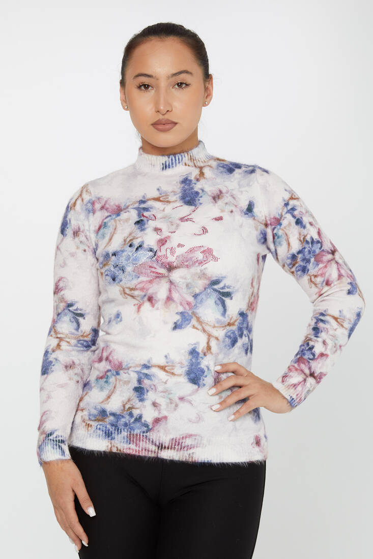 Women's Angora Sweater Floral Digital Printed Pink - 50004 | KAZEE