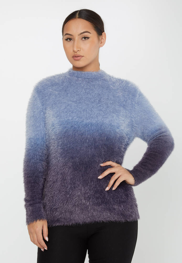 Women's Angora Sweater Long Sleeve Blue - 31015 | KAZEE