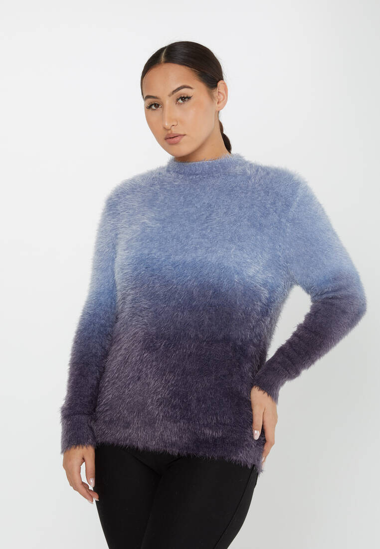 Women's Angora Sweater Long Sleeve Blue - 31015 | KAZEE