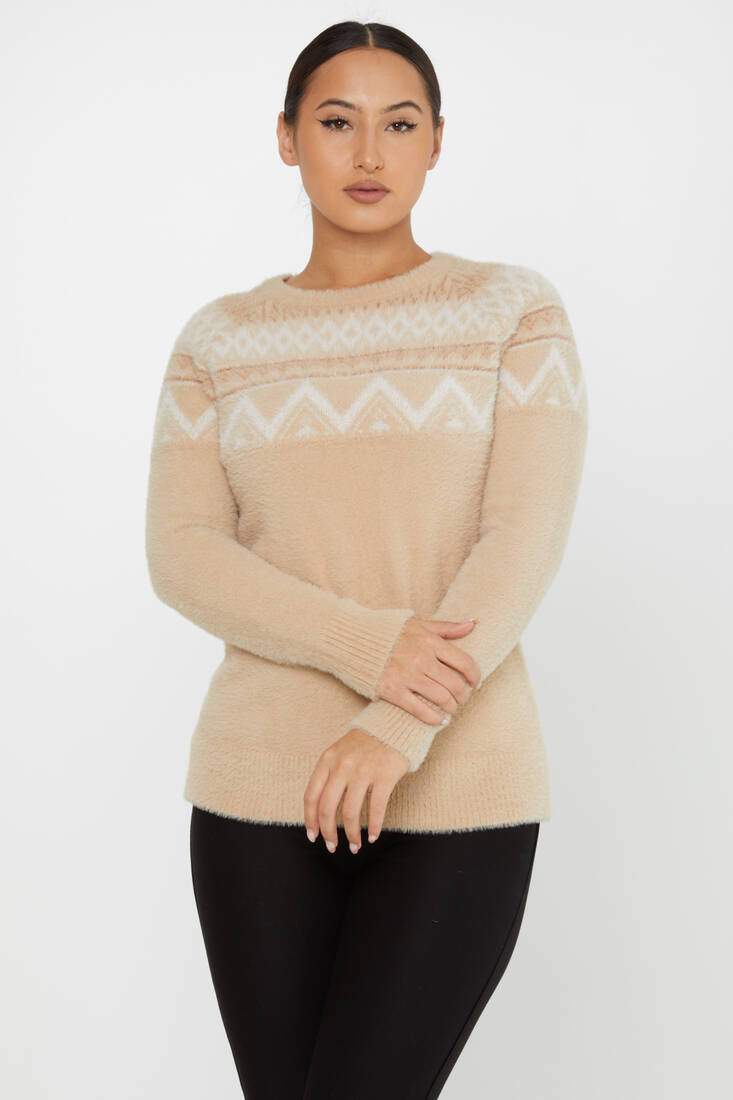 Women's Angora Knitwear Patterned Beige - 30682 | KAZEE