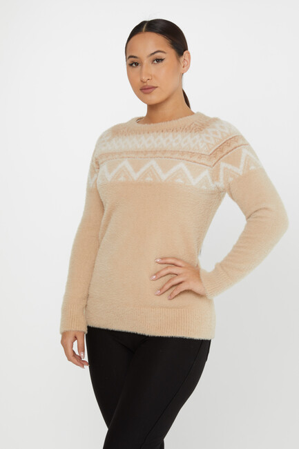 Women's Angora Knitwear Patterned Beige - 30682 | KAZEE - Thumbnail