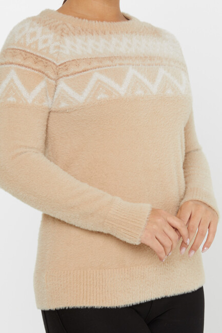 Women's Angora Knitwear Patterned Beige - 30682 | KAZEE - Thumbnail