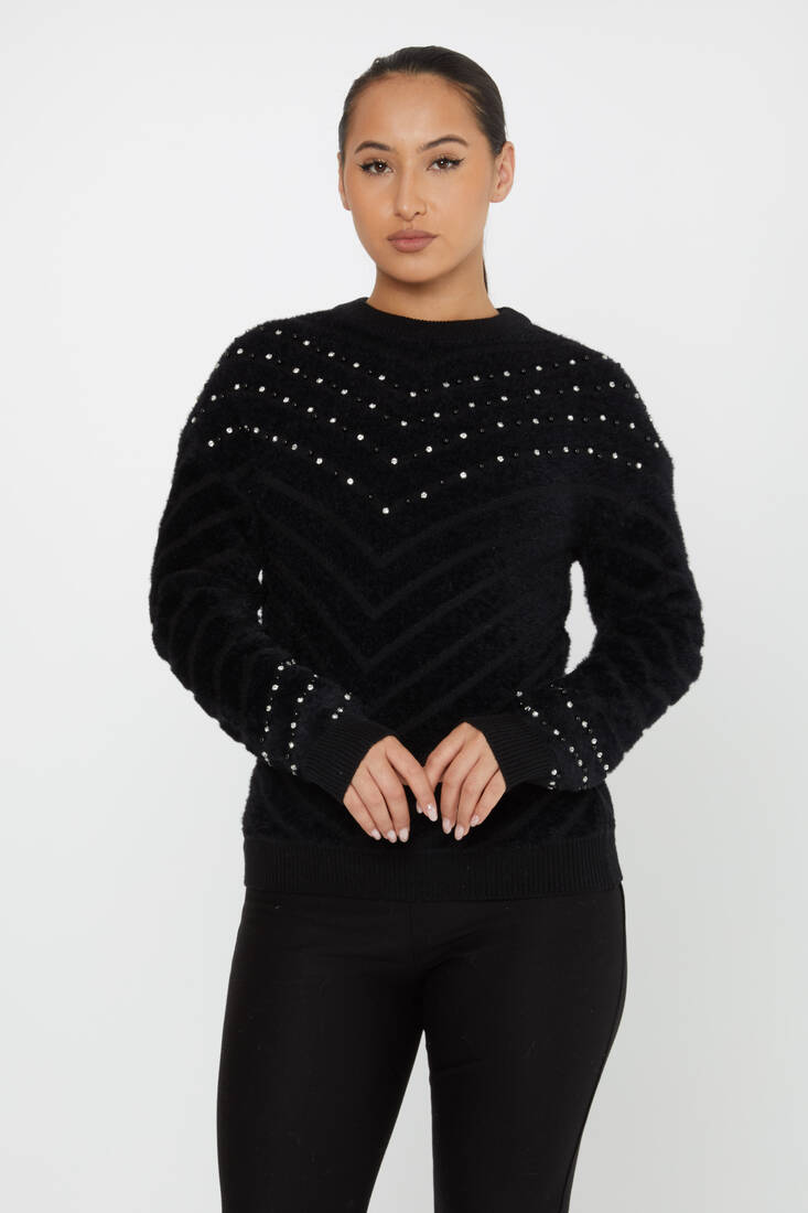 Women's Angora Sweater Patterned Black - 30189 | KAZEE