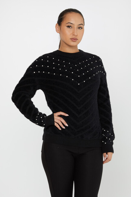 Women's Angora Sweater Patterned Black - 30189 | KAZEE - Thumbnail