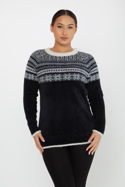 Women's Angora Knitwear Patterned Black-Ecru - 30682 | KAZEE - Thumbnail