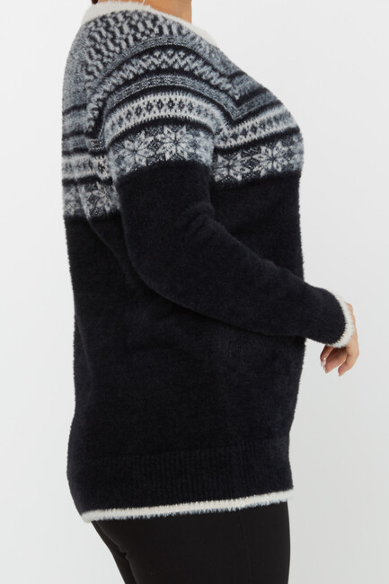 Women's Angora Knitwear Patterned Black-Ecru - 30682 | KAZEE - Thumbnail