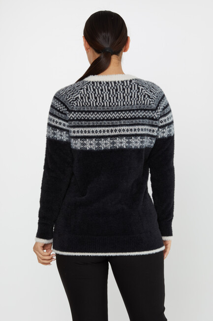 Women's Angora Knitwear Patterned Black-Ecru - 30682 | KAZEE - Thumbnail