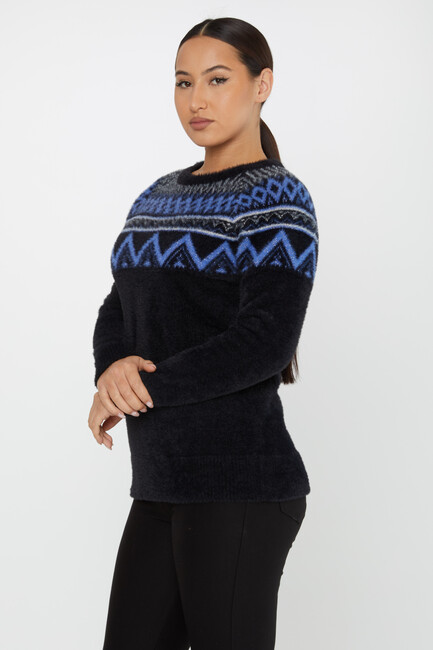 Women's Angora Sweater Patterned Black-Sax - 30682 | KAZEE - Thumbnail