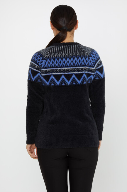 Women's Angora Sweater Patterned Black-Sax - 30682 | KAZEE - Thumbnail