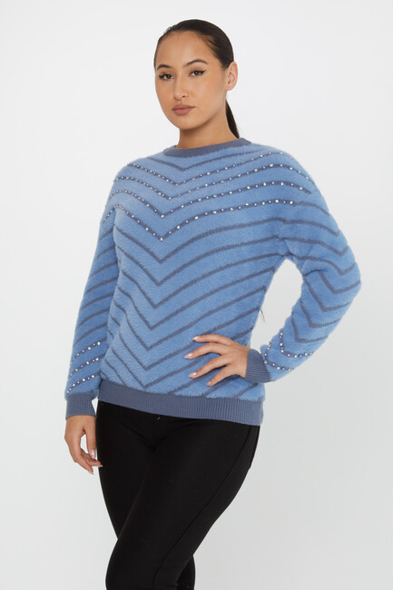 Women's Angora Sweater Patterned Blue - 30189 | KAZEE - Thumbnail