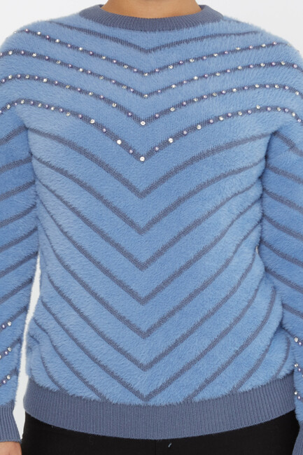 Women's Angora Sweater Patterned Blue - 30189 | KAZEE - Thumbnail