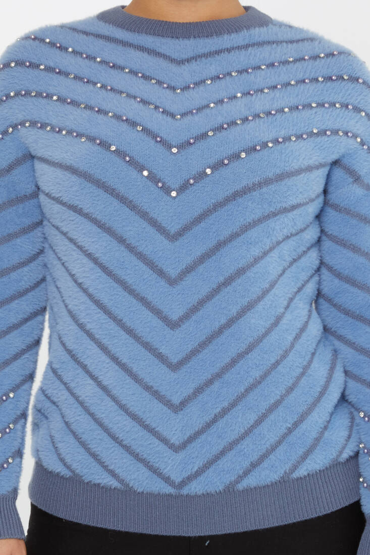 Women's Angora Sweater Patterned Blue - 30189 | KAZEE