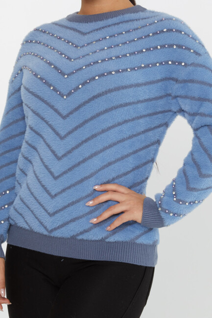 Women's Angora Sweater Patterned Blue - 30189 | KAZEE - Thumbnail