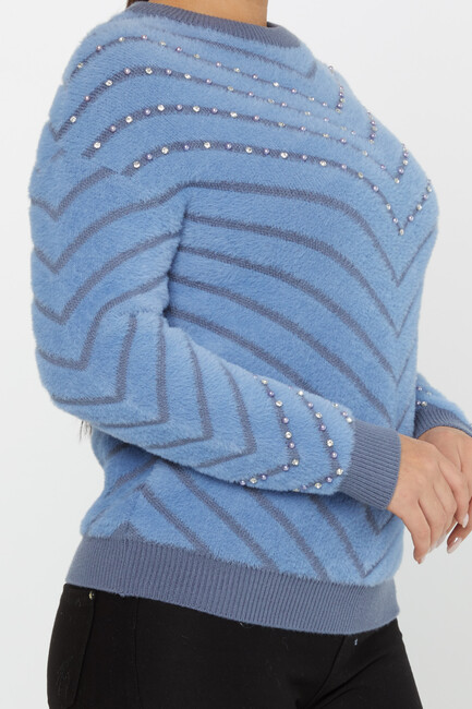 Women's Angora Sweater Patterned Blue - 30189 | KAZEE - Thumbnail