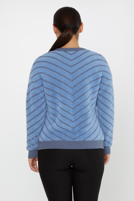 Women's Angora Sweater Patterned Blue - 30189 | KAZEE - Thumbnail