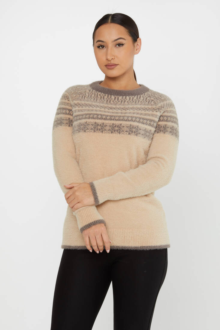 Women's Angora Knitwear Patterned Mink - 30682 | KAZEE