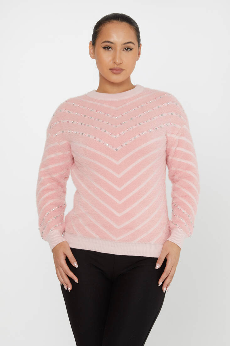 Women's Angora Knitwear Patterned Powder - 30189 | KAZEE