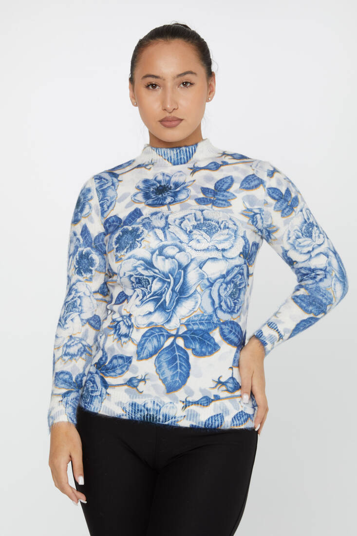 Women's Angora Sweater Stone Digital Printed Blue - 50006 | KAZEE