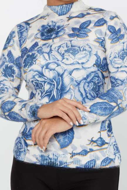 Women's Angora Sweater Stone Digital Printed Blue - 50006 | KAZEE - Thumbnail