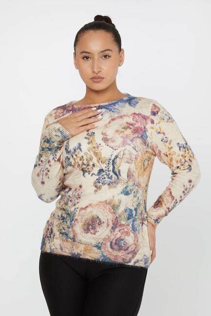 Women's Angora Knitwear with Flower Detail Pattern - 50015 | KAZEE - Thumbnail