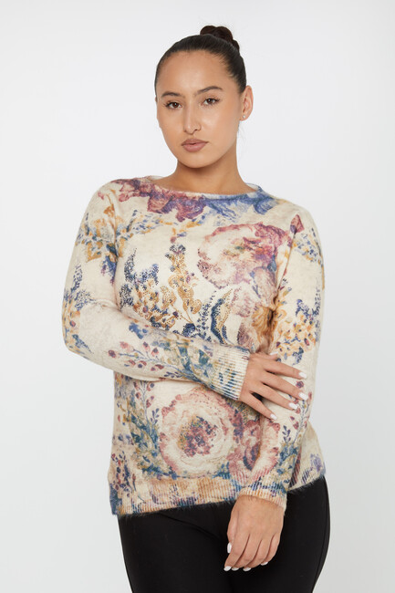 Women's Angora Knitwear with Flower Detail Pattern - 50015 | KAZEE - Thumbnail