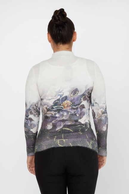 Women's Angora Sweater Stoned Floral Patterned Ecru - 50016 | KAZEE - Thumbnail