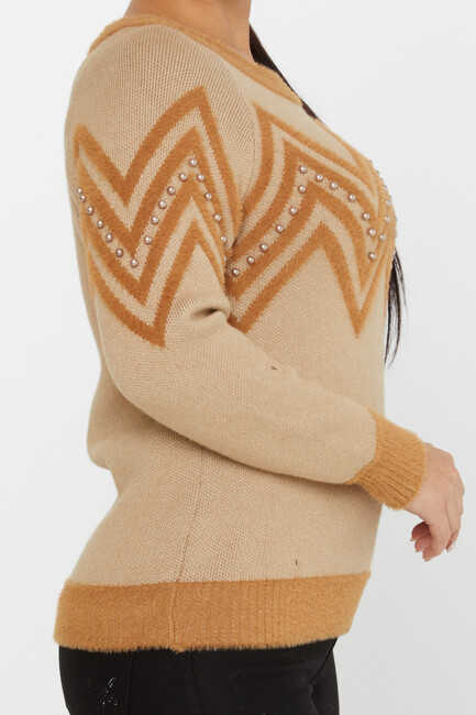 Women's Angora Sweater Zigzag Patterned Coffee - 30232 | KAZEE - Thumbnail