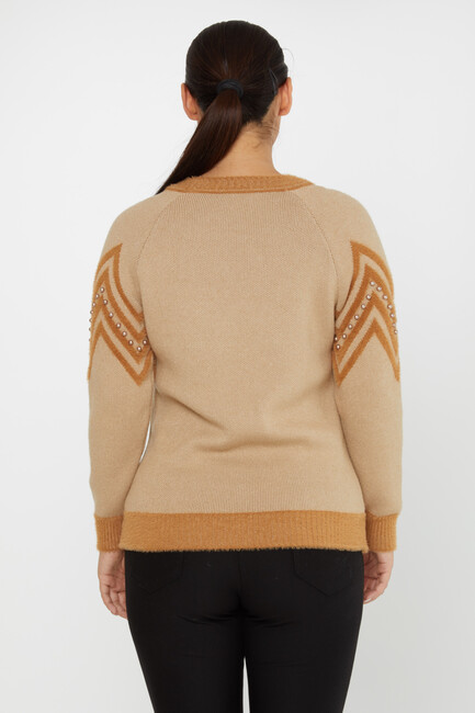 Women's Angora Sweater Zigzag Patterned Coffee - 30232 | KAZEE - Thumbnail