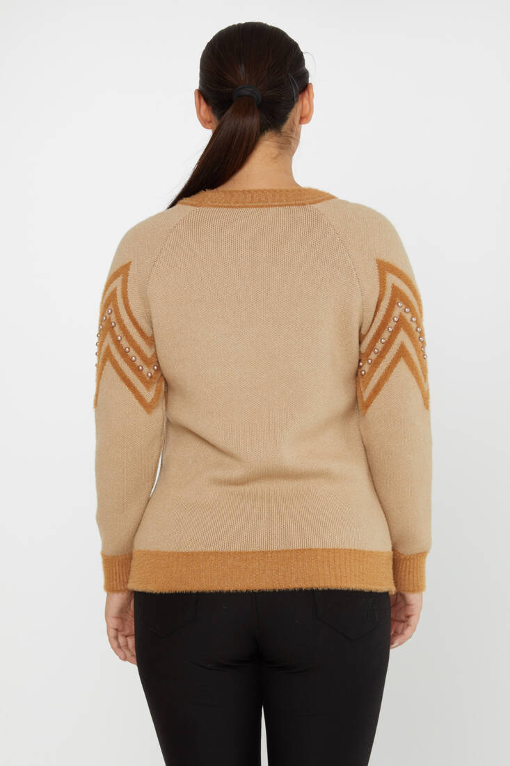 Women's Angora Sweater Zigzag Patterned Coffee - 30232 | KAZEE