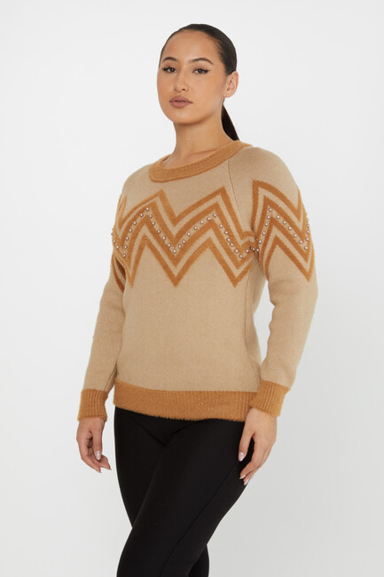 Women's Angora Sweater Zigzag Patterned Coffee - 30232 | KAZEE - Thumbnail