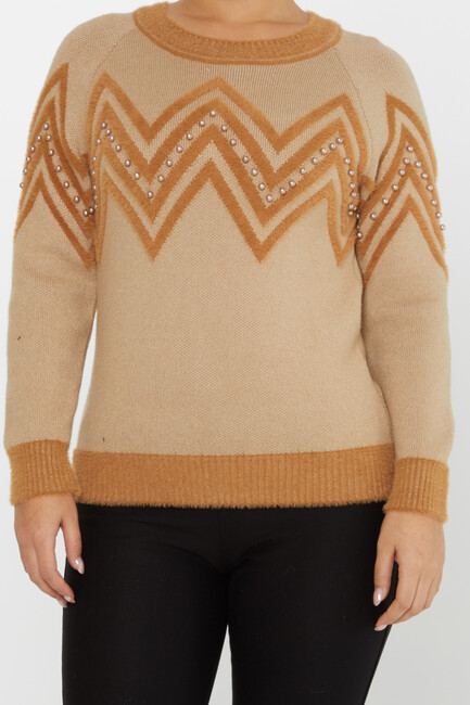 Women's Angora Sweater Zigzag Patterned Coffee - 30232 | KAZEE - Thumbnail