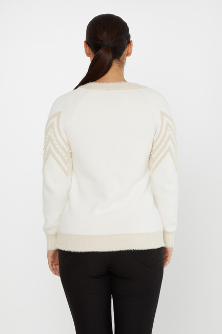 Women's Angora Sweater Zigzag Patterned Ecru - 30232 | KAZEE - Thumbnail