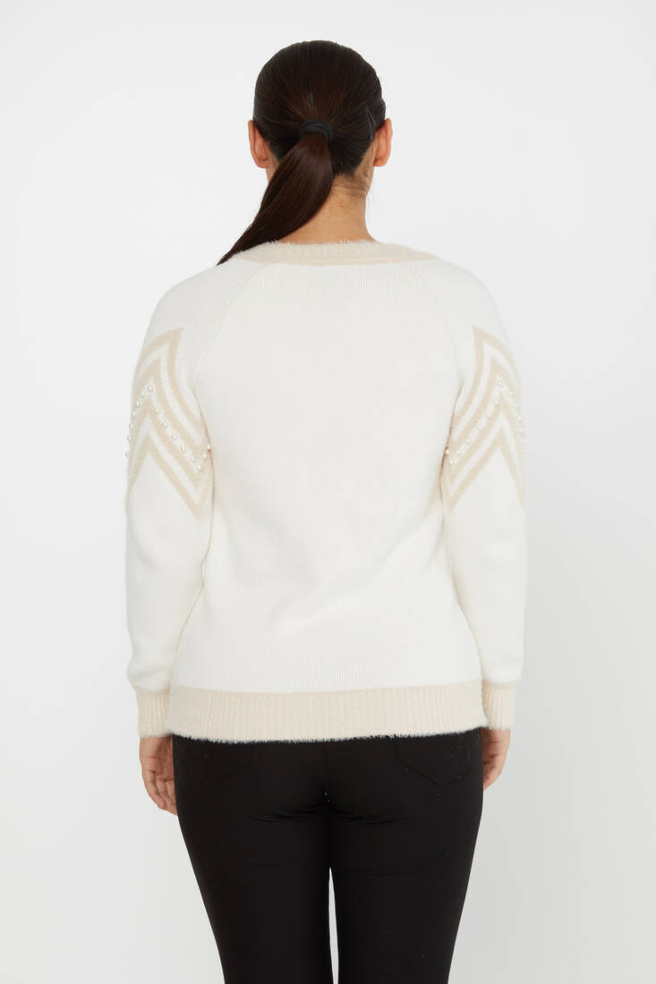 Women's Angora Sweater Zigzag Patterned Ecru - 30232 | KAZEE