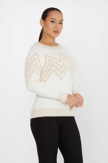 Women's Angora Sweater Zigzag Patterned Ecru - 30232 | KAZEE - Thumbnail