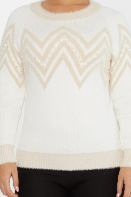 Women's Angora Sweater Zigzag Patterned Ecru - 30232 | KAZEE - Thumbnail