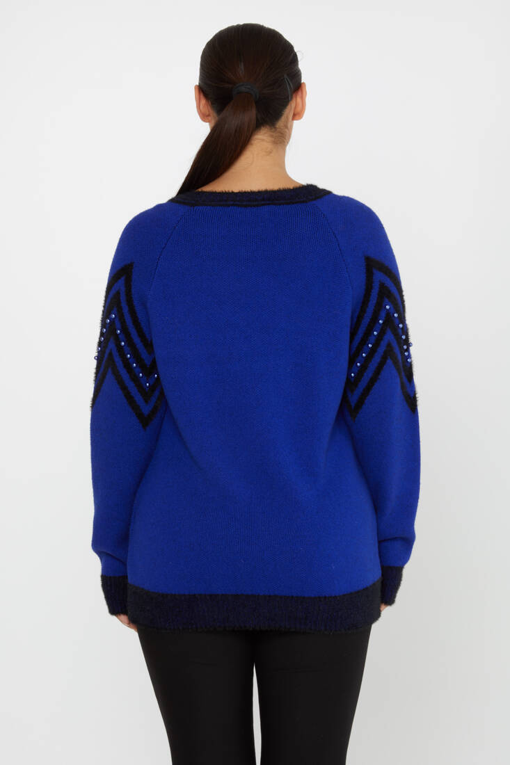 Women's Angora Sweater Zigzag Patterned Saxe - 30232 | KAZEE