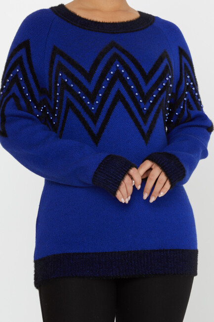 Women's Angora Sweater Zigzag Patterned Saxe - 30232 | KAZEE - Thumbnail