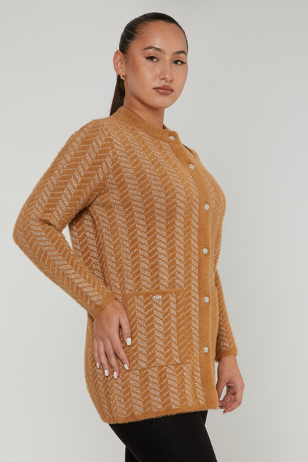 Women's Angora Cardigan Stripe Detail Camel - 30816 | KAZEE - Thumbnail