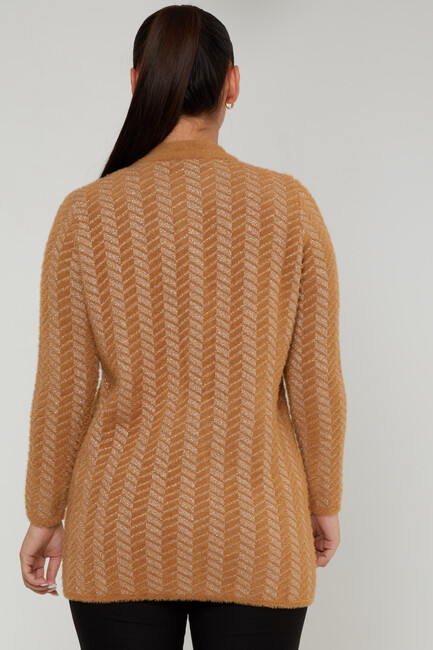 Women's Angora Cardigan Stripe Detail Camel - 30816 | KAZEE - Thumbnail